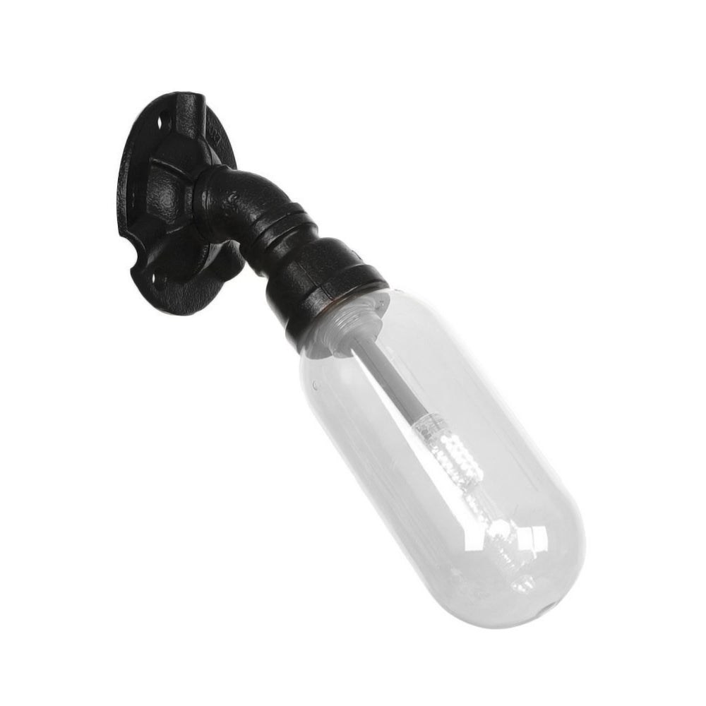 Sikunuo | Simple clear glass wall-mounted tube light industrial black oval living room wall lamp