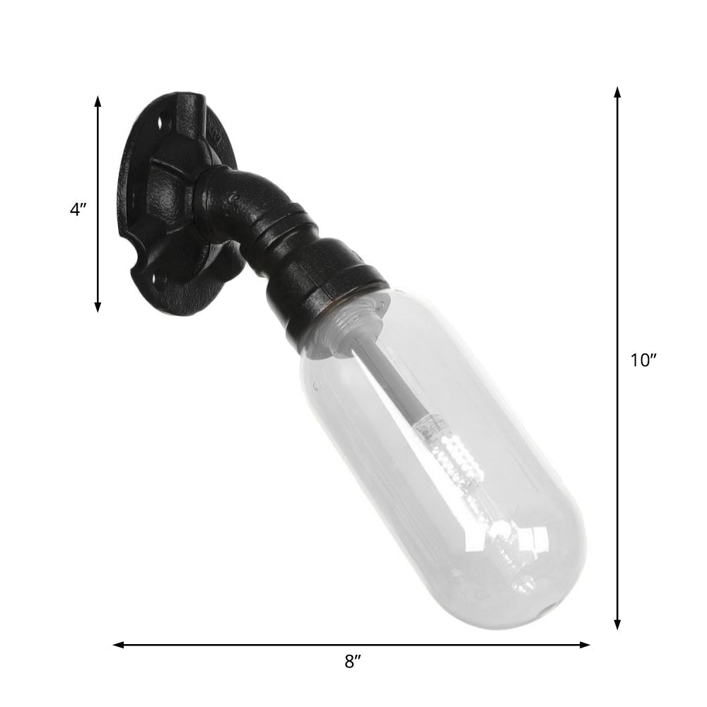 Sikunuo | Simple clear glass wall-mounted tube light industrial black oval living room wall lamp