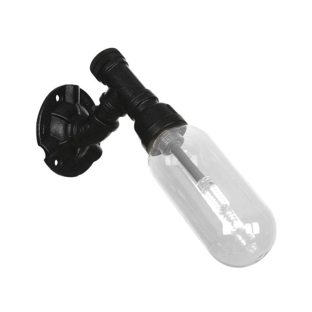 Sikunuo | Simple clear glass wall-mounted tube light industrial black oval living room wall lamp