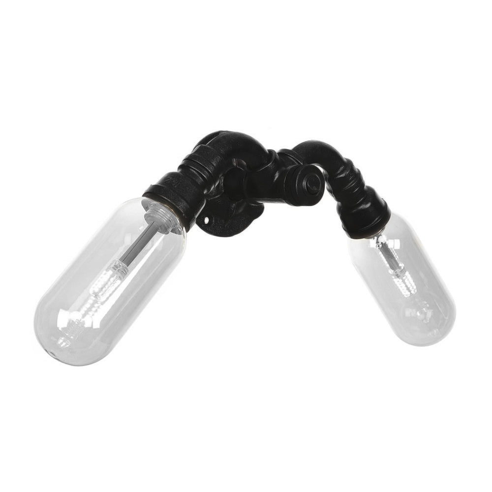 Sikunuo | Capsule Shade Bedroom Wall Light Industrial Metal 2 Lights Black Wall Light with Pipe Design