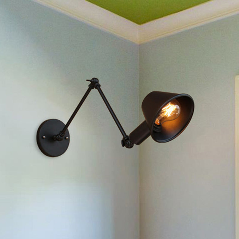 Sikunuo | 1 Bulb Wall Lighting Vintage Industrial Conical Shade Metal Wall Lamp in Black/Rust for the Study