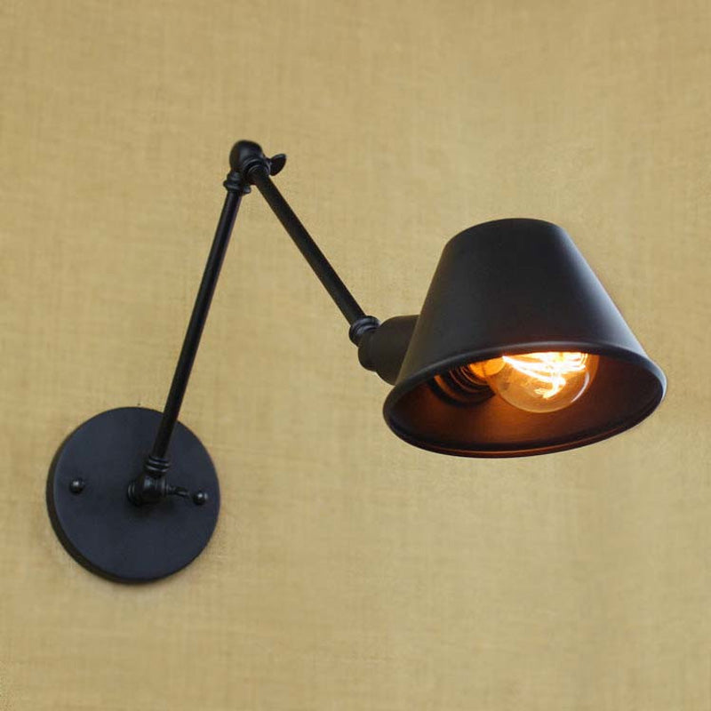 Sikunuo | 1 Bulb Wall Lighting Vintage Industrial Conical Shade Metal Wall Lamp in Black/Rust for the Study