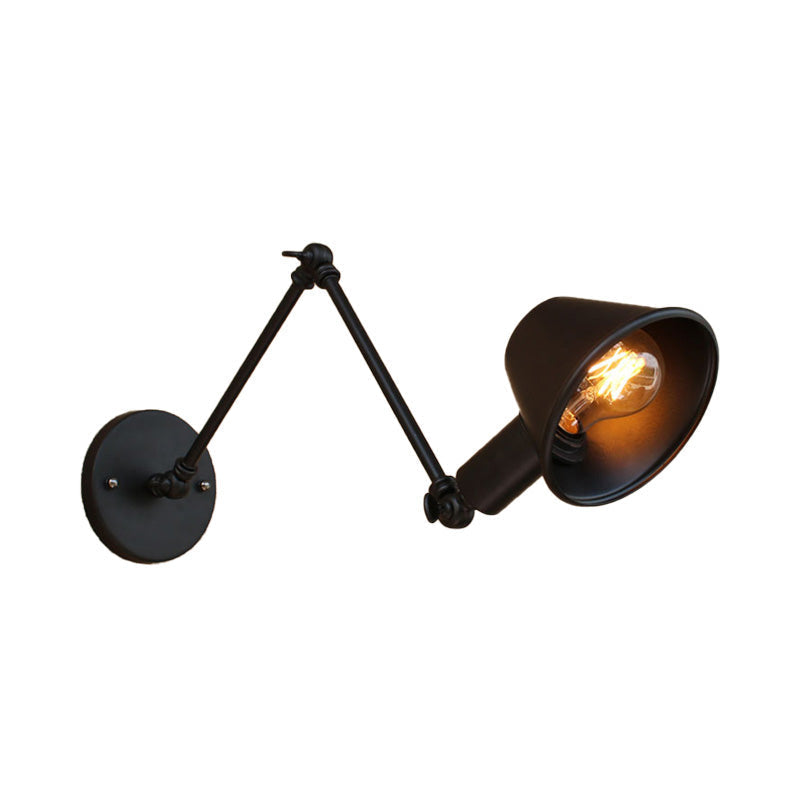 Sikunuo | 1 Bulb Wall Lighting Vintage Industrial Conical Shade Metal Wall Lamp in Black/Rust for the Study