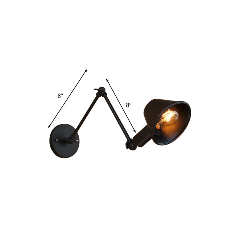 Sikunuo | 1 Bulb Wall Lighting Vintage Industrial Conical Shade Metal Wall Lamp in Black/Rust for the Study