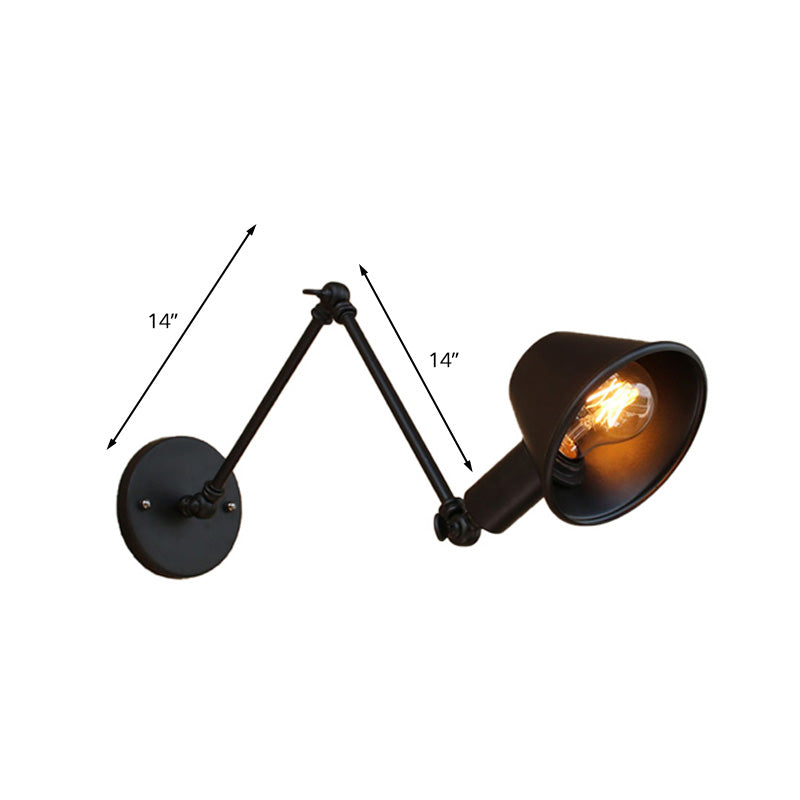 Sikunuo | 1 Bulb Wall Lighting Vintage Industrial Conical Shade Metal Wall Lamp in Black/Rust for the Study