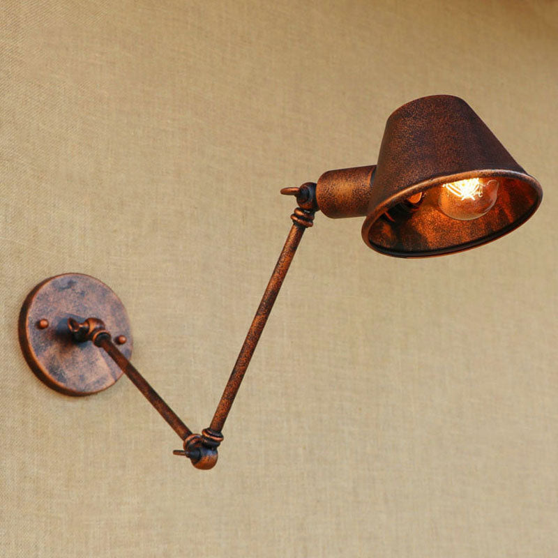 Sikunuo | 1 Bulb Wall Lighting Vintage Industrial Conical Shade Metal Wall Lamp in Black/Rust for the Study