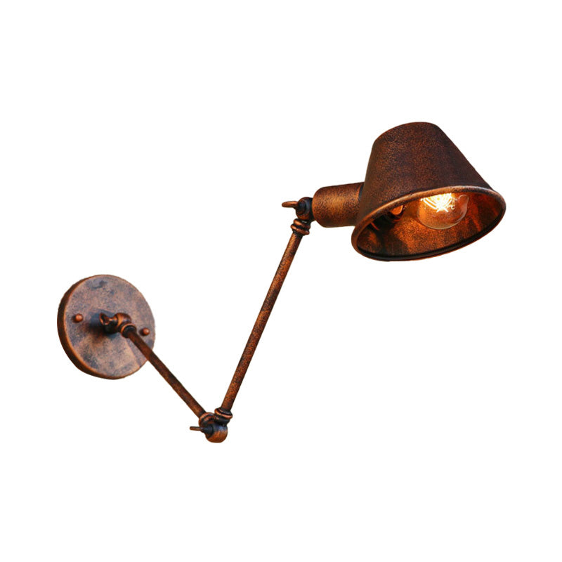 Sikunuo | 1 Bulb Wall Lighting Vintage Industrial Conical Shade Metal Wall Lamp in Black/Rust for the Study