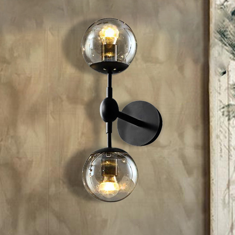 Sikunuo | Globe Dining Room Wall Lamp Fixture Industrial Smoke Glass 2/3 Light Black Wall Lamp