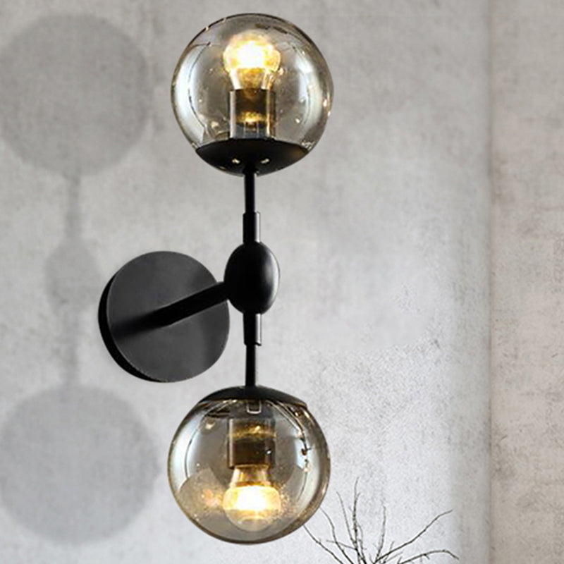 Sikunuo | Globe Dining Room Wall Lamp Fixture Industrial Smoke Glass 2/3 Light Black Wall Lamp