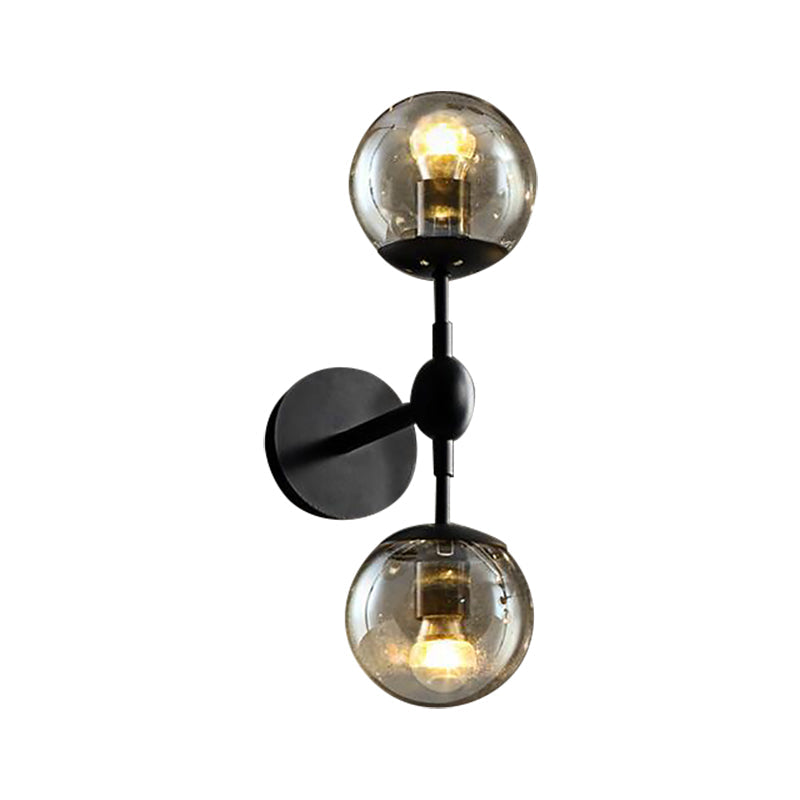 Sikunuo | Globe Dining Room Wall Lamp Fixture Industrial Smoke Glass 2/3 Light Black Wall Lamp