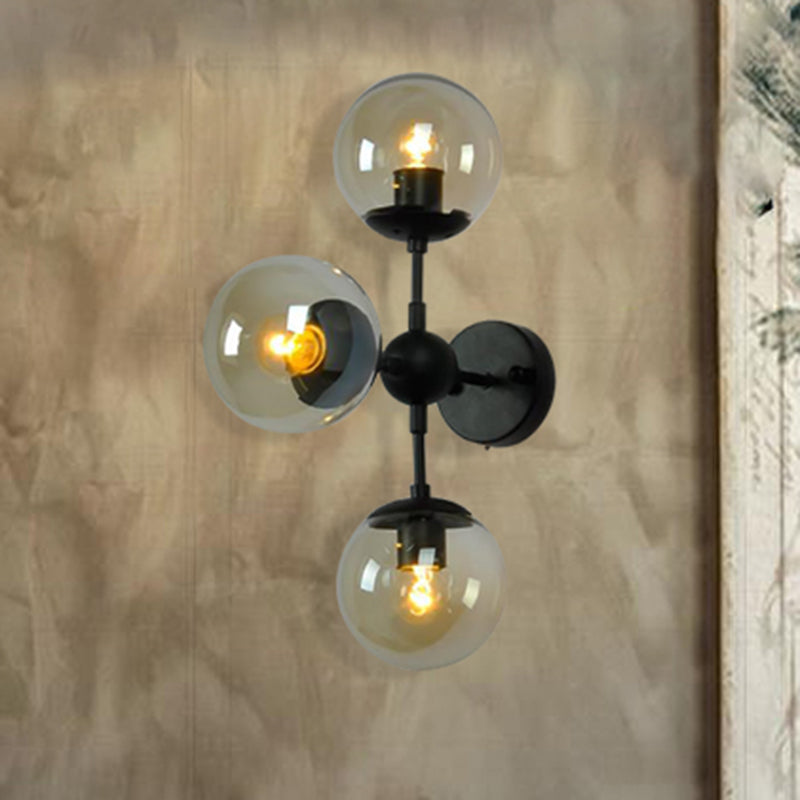 Sikunuo | Globe Dining Room Wall Lamp Fixture Industrial Smoke Glass 2/3 Light Black Wall Lamp