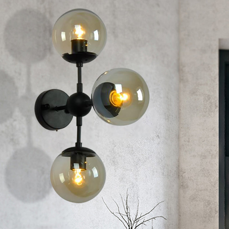 Sikunuo | Globe Dining Room Wall Lamp Fixture Industrial Smoke Glass 2/3 Light Black Wall Lamp