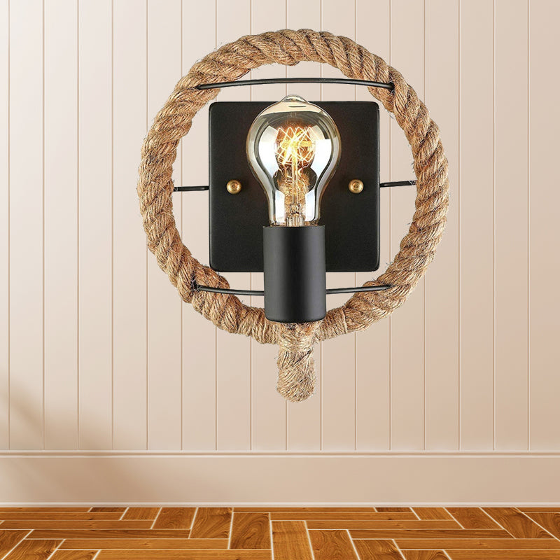 Sikunuo | Beige A light wall lamp light industrial rope round/oval shade wall lighting fixture for dining room