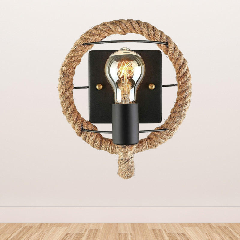 Sikunuo | Beige A light wall lamp light industrial rope round/oval shade wall lighting fixture for dining room