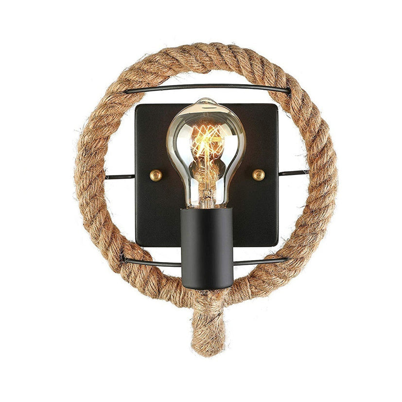 Sikunuo | Beige A light wall lamp light industrial rope round/oval shade wall lighting fixture for dining room
