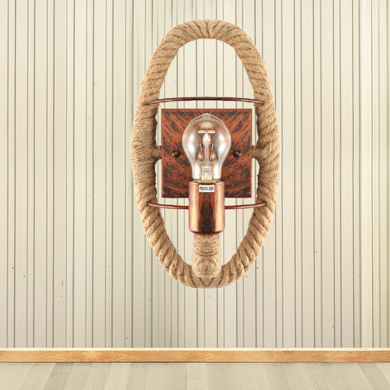 Sikunuo | Beige A light wall lamp light industrial rope round/oval shade wall lighting fixture for dining room