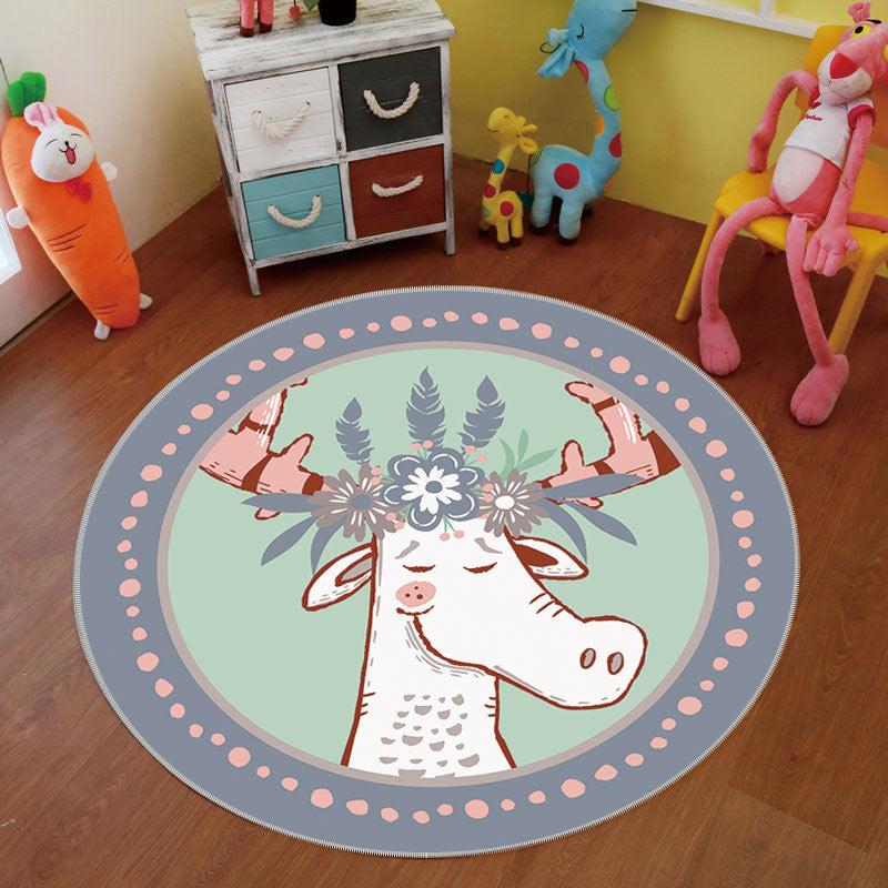 Sikunuo | Multi Color Cartoon Rug Polyester Animal Pattern Rug Non-Slip Back Stain-Resistant Machine Washable Rug for the Children's Room