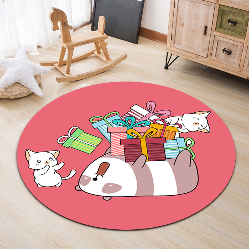 Sikunuo | Lovable Animal Area Rug Multicolored Cartoon Rug Polypropylene Machine Washable Stain Resistant Non-Slip Rug for Kindergarten