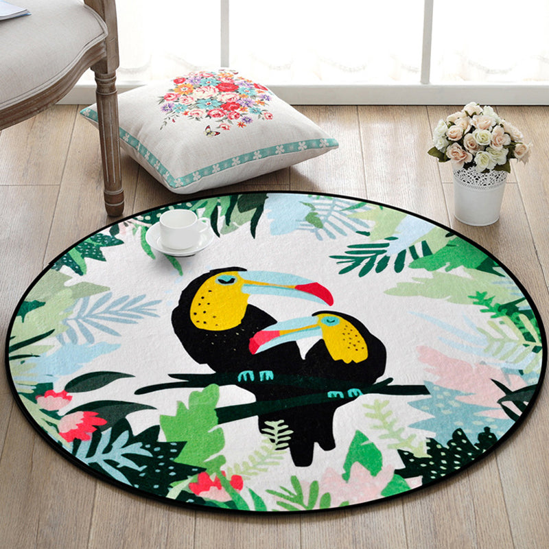 Sikunuo | Beautiful Kids Rug Multi Color Animal and Botanical Pattern Rug Pet Friendly Washable Non-Slip Rug for Playroom