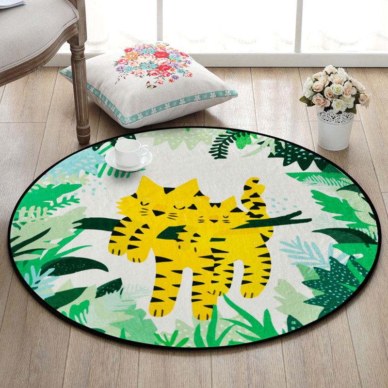 Sikunuo | Beautiful Kids Rug Multi Color Animal and Botanical Pattern Rug Pet Friendly Washable Non-Slip Rug for Playroom