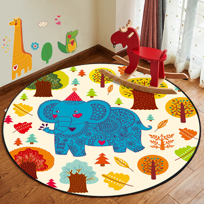 Sikunuo | Leather and Play Cartoon Rug Multi Color Animal Pattern Rug Pet Friendly Anti-Slip Back Washable Rug for Children