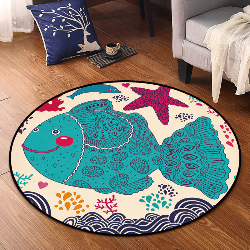 Sikunuo | Cartoon Kids Room Rug Multicolored Polypropylene Rug Pet Friendly Non-Slip Washable Rug
