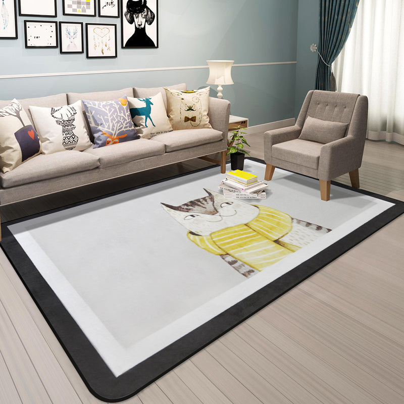 Sikunuo | Cartoon Animal Gentleman Rug Multicolor Polypropylene Rug Washable Pet Friendly Non-Slip Underlay Rug for Living Room
