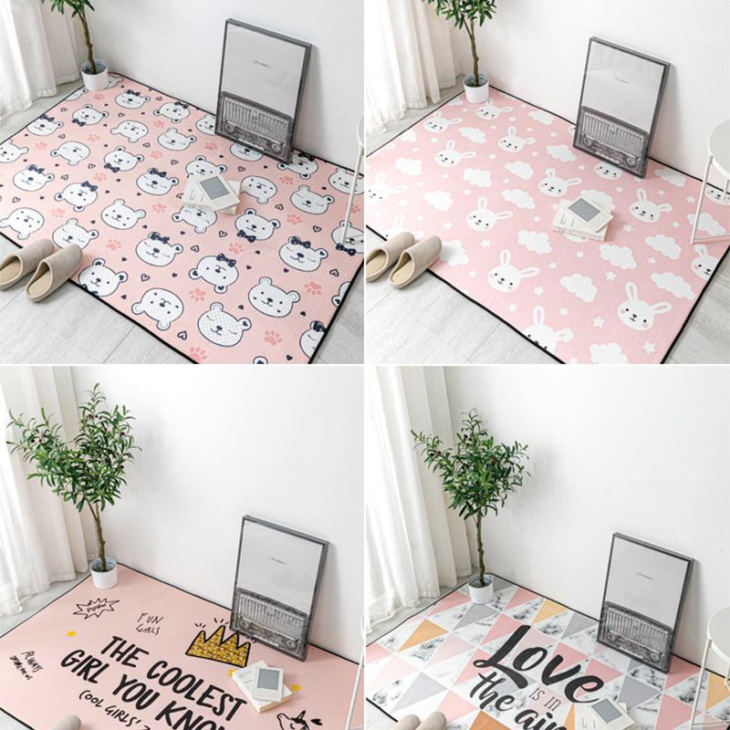 Sikunuo | Multicolor Geometric Carpet Polyester Cartoon Rug Pet Friendly Non-Slip Stain Resistant Rug for Children's Room