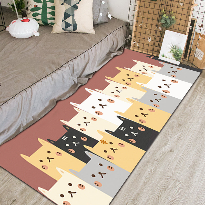 Sikunuo | Chic Animal Pattern Indoor Rug Multifunctional Cartoon Carpet Synthetic Non-Slip Pet Friendly Washable Rug for Preschool