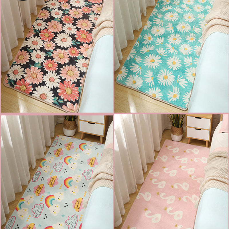 Sikunuo | Stylish Multi-Colored Kids Rug Cotton Pattern Rug Machine Washable Pet Friendly Non-Slip Back Rug for Girls Bedroom