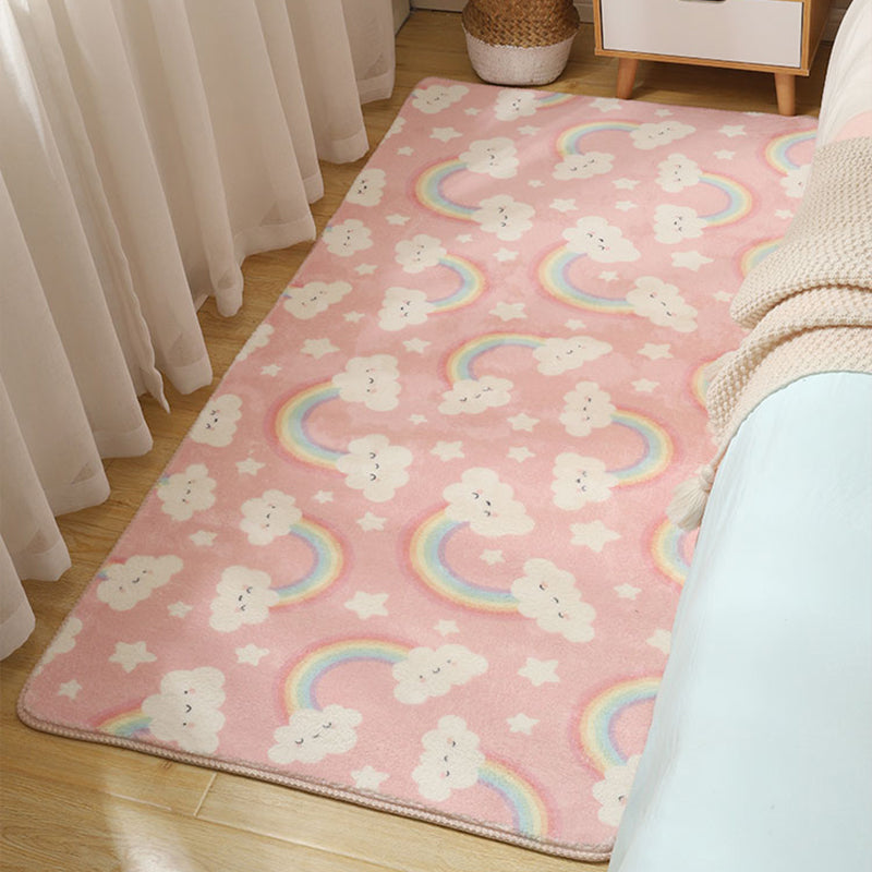 Sikunuo | Stylish Multi-Colored Kids Rug Cotton Pattern Rug Machine Washable Pet Friendly Non-Slip Back Rug for Girls Bedroom