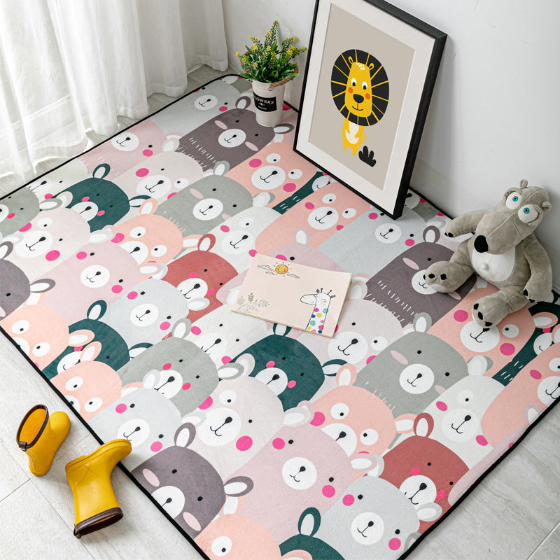 Sikunuo | Multi-Color Kids Room Rug Cartoon Animal Indoor Rug Synthetic Washable Non-Slip Pet-Friendly Rug