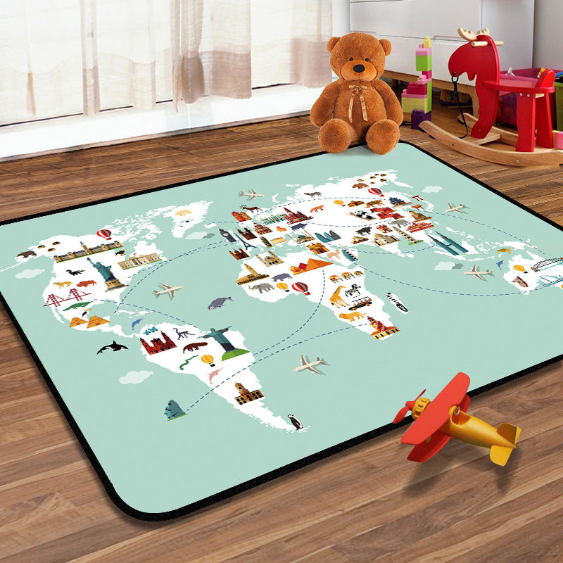 Sikunuo | Students Kids Carpet Multicolor Navigation Map Carpet Pet Friendly Washable Non-slip Underlay Rug for Children's Room