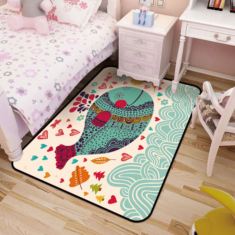 Sikunuo | Kids Art Drawing Print Rug Multi-Color Synthetic Rug Non-Slip Pet-Friendly Machine Washable Carpet for Kids Room