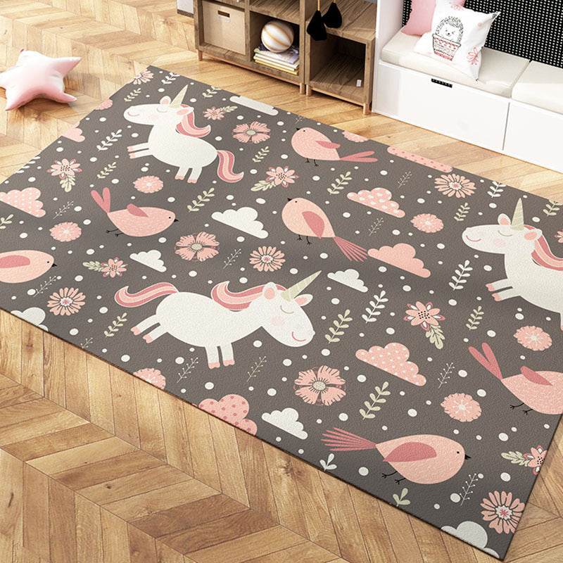 Sikunuo | Multi-Colored Cartoon Carpet Polyester Educational Pattern Carpet Pet-Friendly Stain-Resistant Non-Slip Carpet for Children's Bedroom