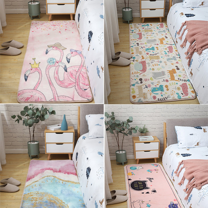 Sikunuo | Children's Room Rug Multicolored Animal Sketches Rug Cotton Machine Washable Rug