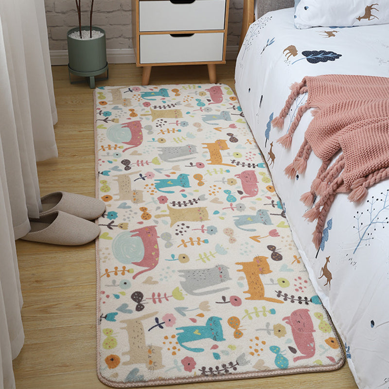 Sikunuo | Children's Room Rug Multicolored Animal Sketches Rug Cotton Machine Washable Rug