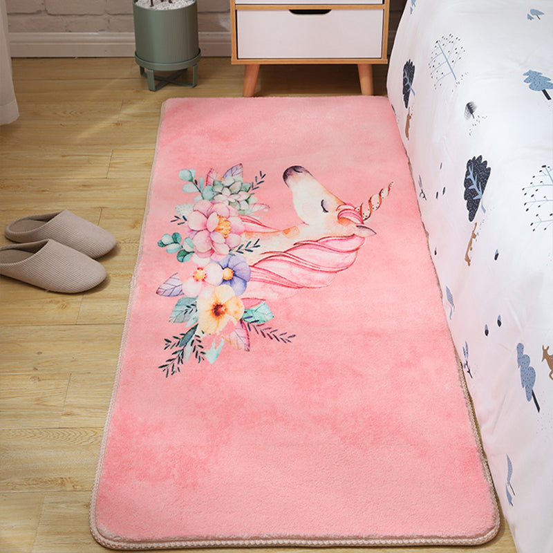 Sikunuo | Children's Room Rug Multicolored Animal Sketches Rug Cotton Machine Washable Rug