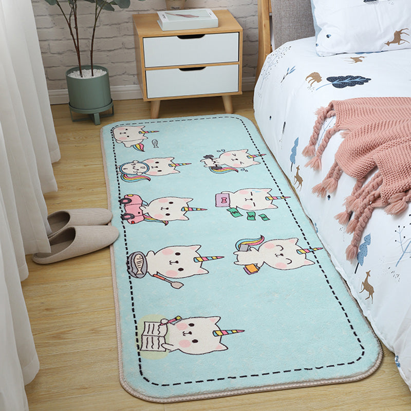 Sikunuo | Children's Room Rug Multicolored Animal Sketches Rug Cotton Machine Washable Rug