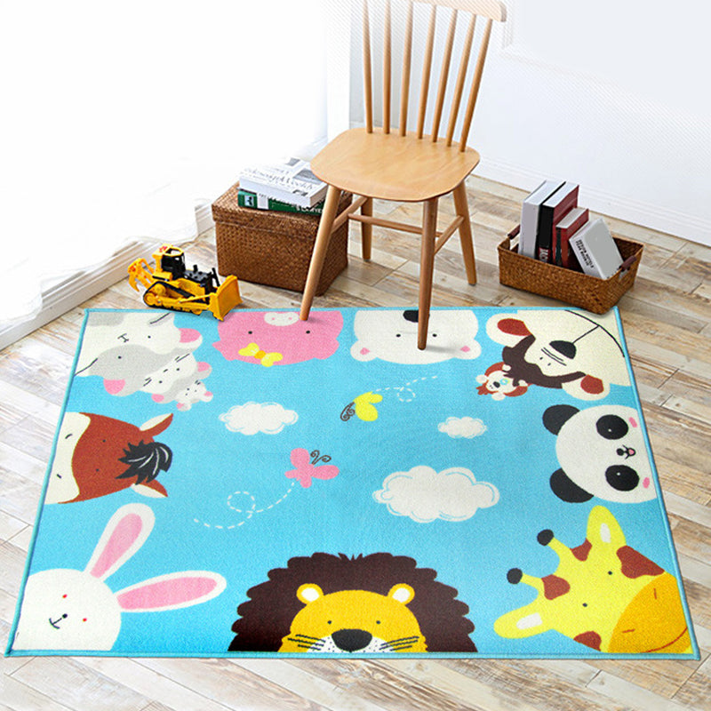 Sikunuo | Cartoon Kindergarten Area Rug Multi Colored Animal Pattern Rug Polypropylene Non-Slip Backing Pet-Friendly Washable Rug