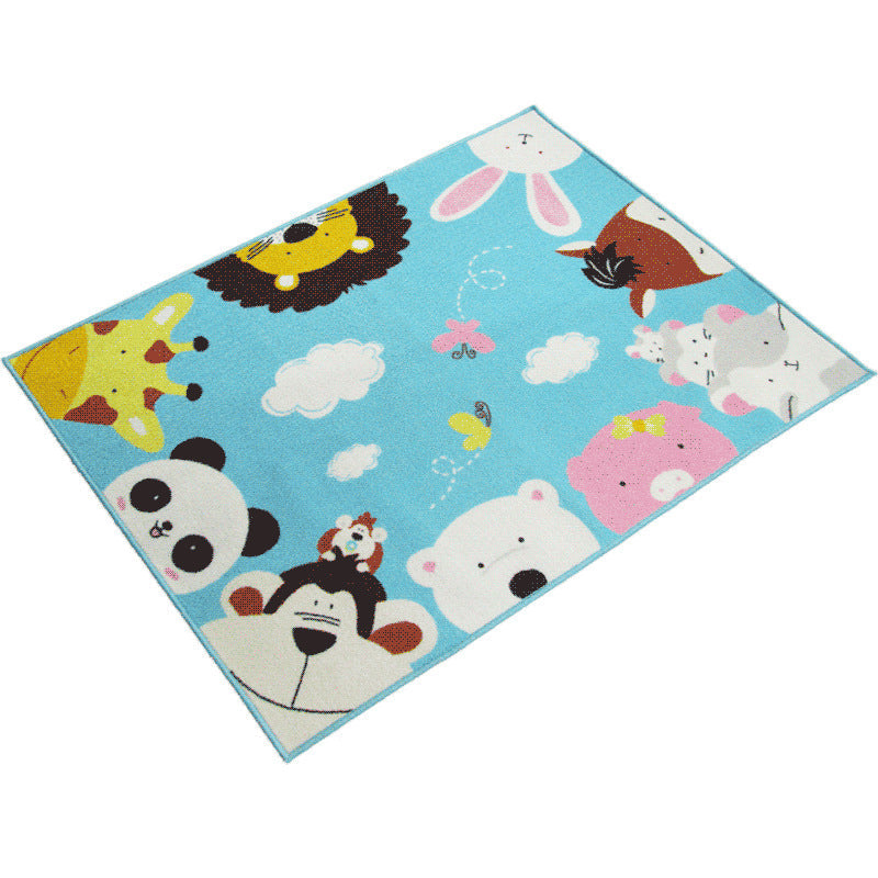 Sikunuo | Cartoon Kindergarten Area Rug Multi Colored Animal Pattern Rug Polypropylene Non-Slip Backing Pet-Friendly Washable Rug