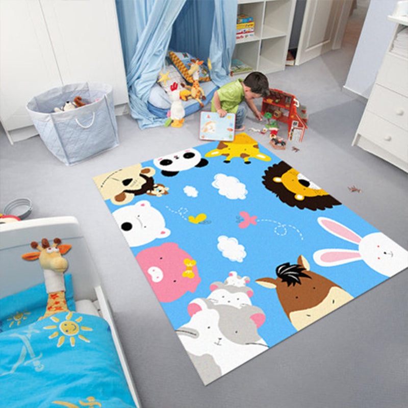 Sikunuo | Cartoon Kindergarten Area Rug Multi Colored Animal Pattern Rug Polypropylene Non-Slip Backing Pet-Friendly Washable Rug