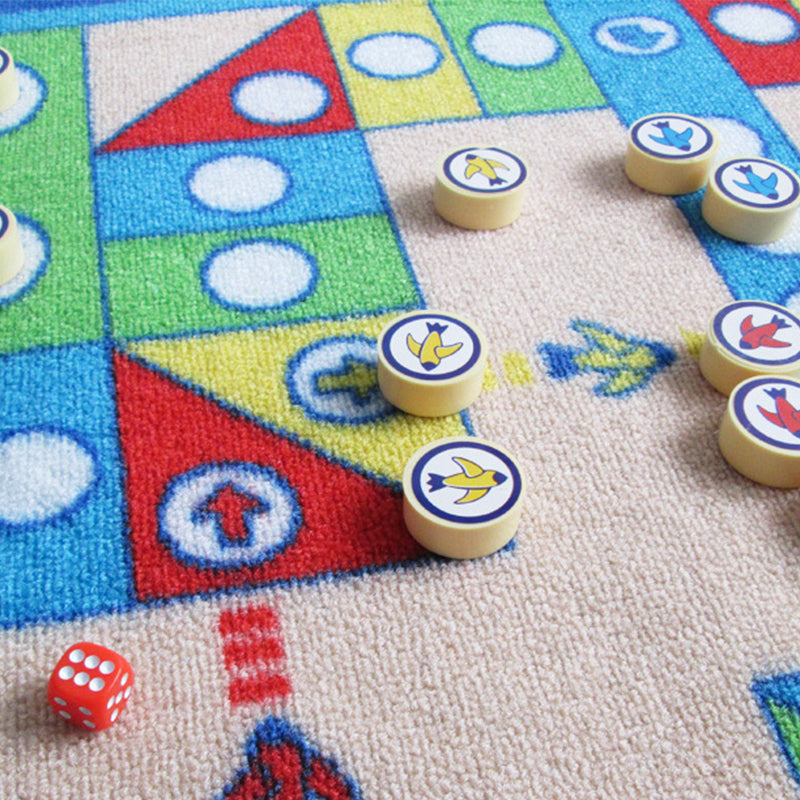 Sikunuo | Playable Child Rug blue Airplane Chess Game Rug Non-Slip Backing Pet Friendly Stain Resistant Carpet for Preschool