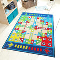 Sikunuo | Playable Child Rug blue Airplane Chess Game Rug Non-Slip Backing Pet Friendly Stain Resistant Carpet for Preschool