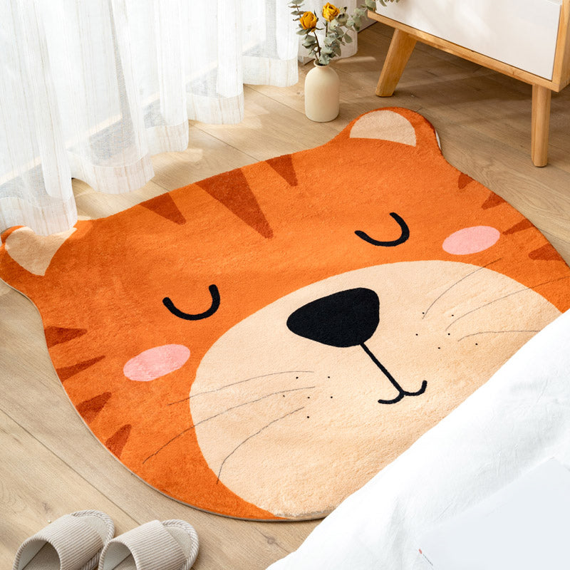 Sikunuo | Multi Color Kids Carpet Cartoon Animal Head Pattern Rug Polyester Non-Slip Back Stain Resistant Machine Washable Rug