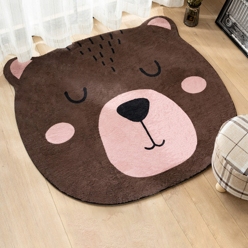 Sikunuo | Multi Color Kids Carpet Cartoon Animal Head Pattern Rug Polyester Non-Slip Back Stain Resistant Machine Washable Rug