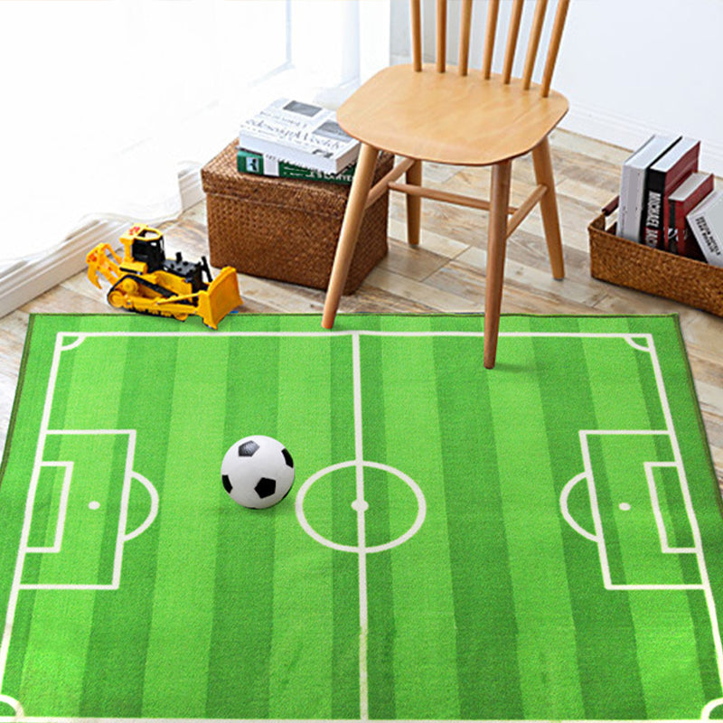 Sikunuo | Green Football Field Pattern Carpet Polyester Kids Carpet Stain Resistant Non-Slip Pet Friendly Carpet for Boys Room