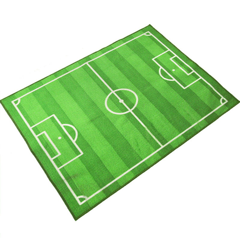 Sikunuo | Green Football Field Pattern Carpet Polyester Kids Carpet Stain Resistant Non-Slip Pet Friendly Carpet for Boys Room