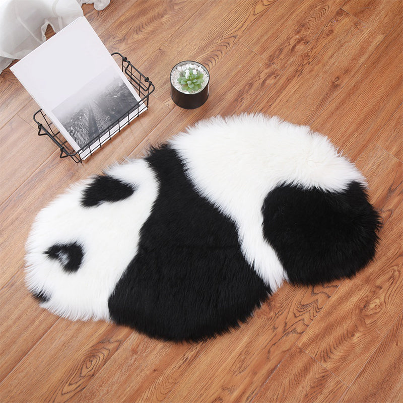 Sikunuo | Cute Panda Print Rug Black and White Kids Rug Polyester Stain Resistant Machine Washable Non-Slip Backing Carpet for Bedroom