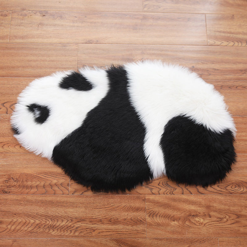 Sikunuo | Cute Panda Print Rug Black and White Kids Rug Polyester Stain Resistant Machine Washable Non-Slip Backing Carpet for Bedroom